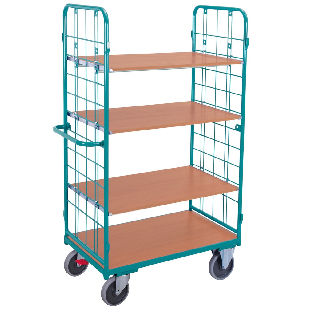 Etagenwagen Ameise®, mit Drahtgitter, ohne Rückwand, 4 Etagen à 1.000 x 600 mm, mit Zentralbremse Produktabbildung: Etagenwagen Ameise®, mit Drahtgitter, ohne Rückwand, 4 Etagen à 1.000 x 600 mm, mit Zentralbremse