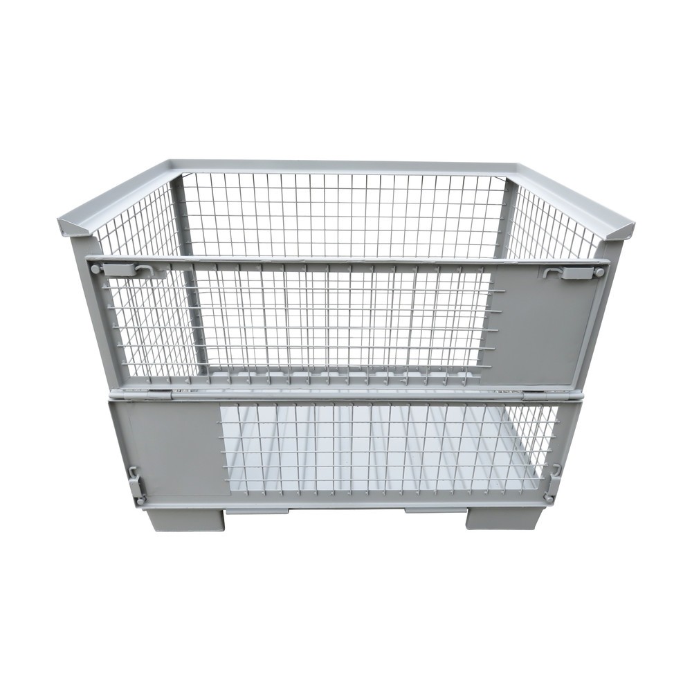 Produktabbildung: Euro-Gitterbox, mit Stahlblechboden, Längswand halb abklappbar, Nutzhöhe 800 mm