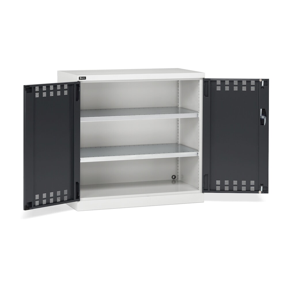 Produktabbildung: Fami PERFOM Beistellschrank, 2 Fachböden, perforierte Flügeltüren, HxBxT 1.000 x 1.023 x 555 mm, lichtgrau, anthrazit