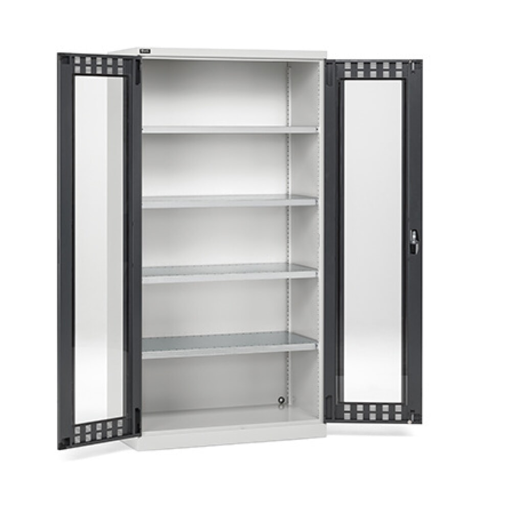 Produktabbildung: Fami PERFOM Flügeltürschrank mit 4 Fachböden und Sichtfenstern, HxBxT 2.000 x 1.023 x 555 mm, lichtgrau, anthrazit