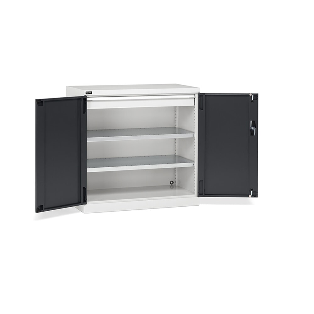 Produktabbildung: Fami PERFOM Flügeltürschrank, 1 Schublade, 3 Fachböden, HxBxT 1.000 x 1.023 x 555 mm, lichtgrau, anthrazit