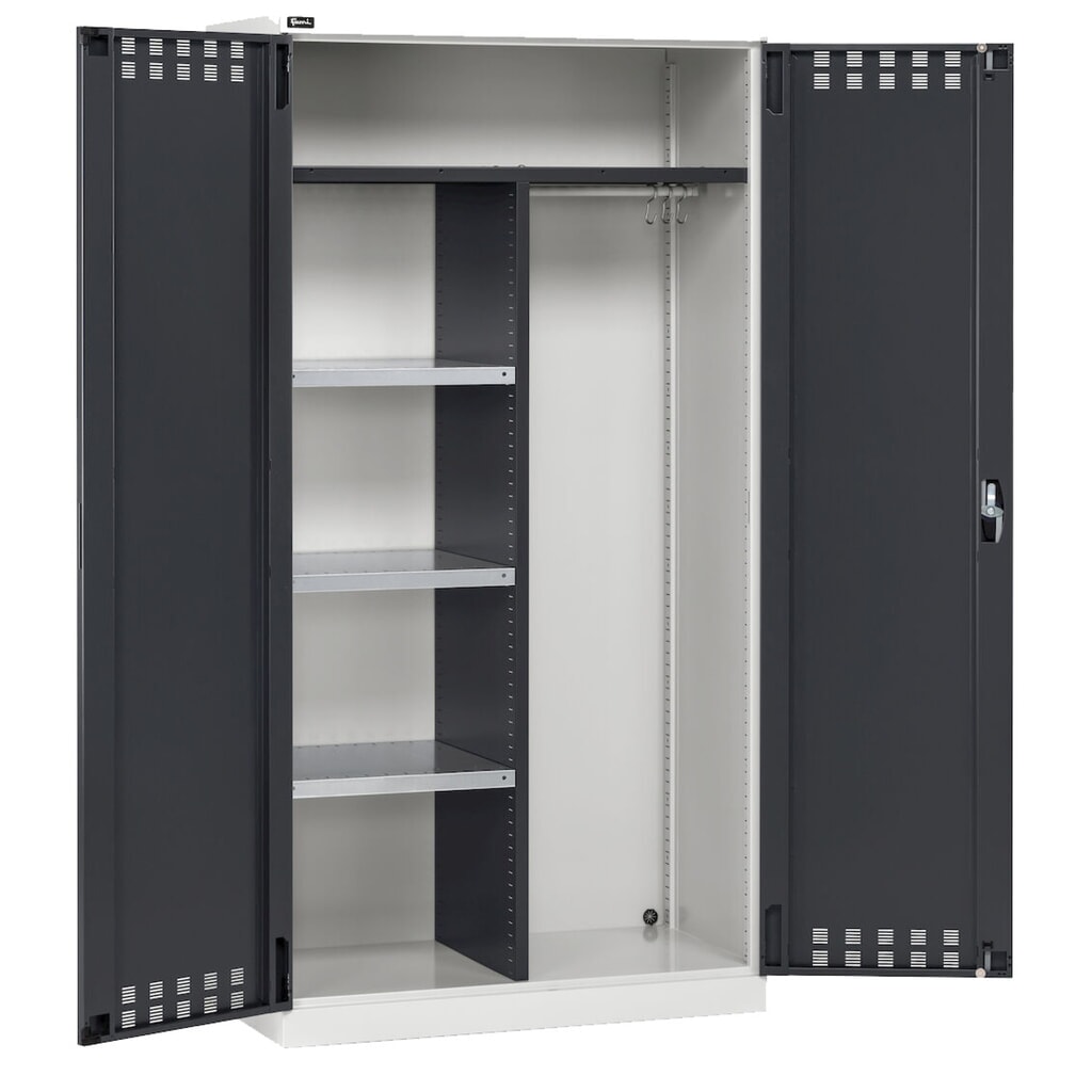 Fami PERFOM Mehrzweckschrank, Kleiderstange, 3 Fachböden, HxBxT 2.000 x 1.023 x 555 mm, lichtgrau, anthrazit Produktabbildung Nr. 4: Fami PERFOM Mehrzweckschrank, Kleiderstange, 3 Fachböden, HxBxT 2.000 x 1.023 x 555 mm, lichtgrau, anthrazit