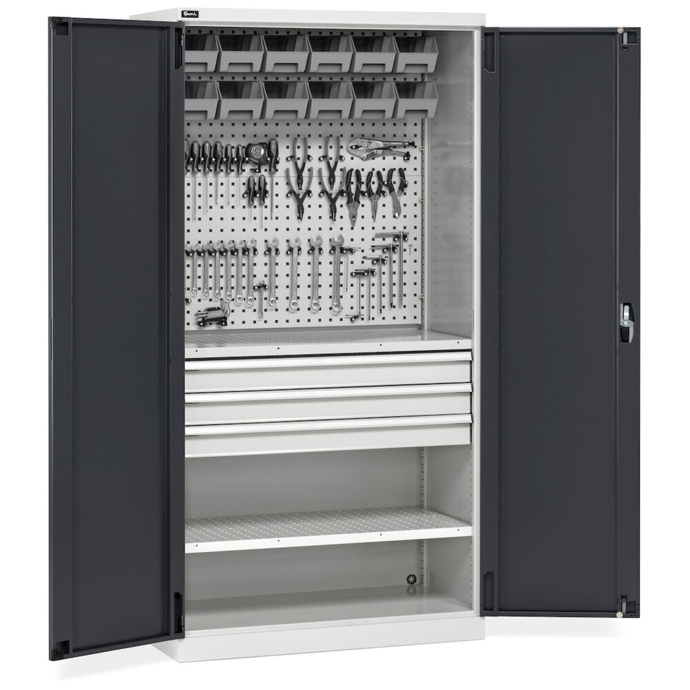 Produktabbildung Nr. 11: Fami PERFOM Werkstattschrank, 3 Schubladen, Lochplatten, Sichtlagerkasten, HxBxT 2.000 x 1.023 x 555 mm, lichtgrau, anthrazit