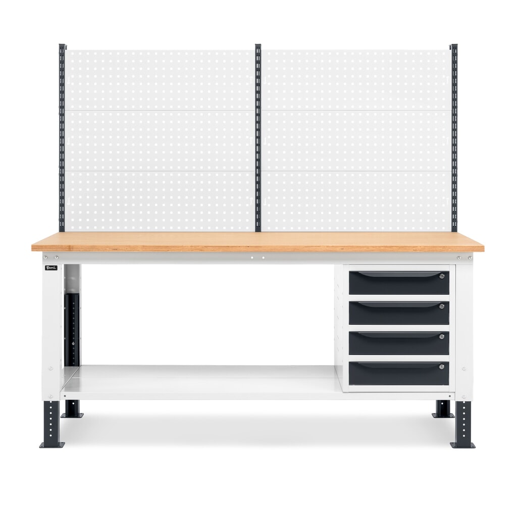 Fami Werkbank, höhenverstellbar, mit Multifunktionswand u. 4 Schubladen, TK 1.000 kg, HxBxT 740-1.110 x 2.000 x 750 mm, RAL 7035 lichtgrau / RAL 7016 anthrazitgrau Produktabbildung Nr. 3: Fami Werkbank, höhenverstellbar, mit Multifunktionswand u. 4 Schubladen, TK 1.000 kg, HxBxT 740-1.110 x 2.000 x 750 mm, RAL 7035 lichtgrau / RAL 7016 anthrazitgrau