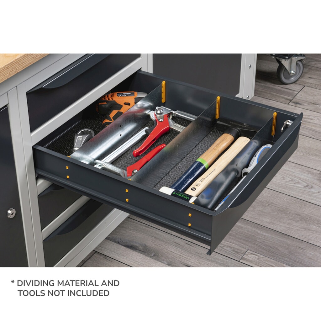 Produktabbildung Nr. 2: Fami Werkbank, höhenverstellbar, 4 Schubladen (Lücke) u. 1 Schrank, TK 1.000 kg, HxBxT 740-1.110 x 1.500 x 750 mm, RAL 5012 lichtblau
