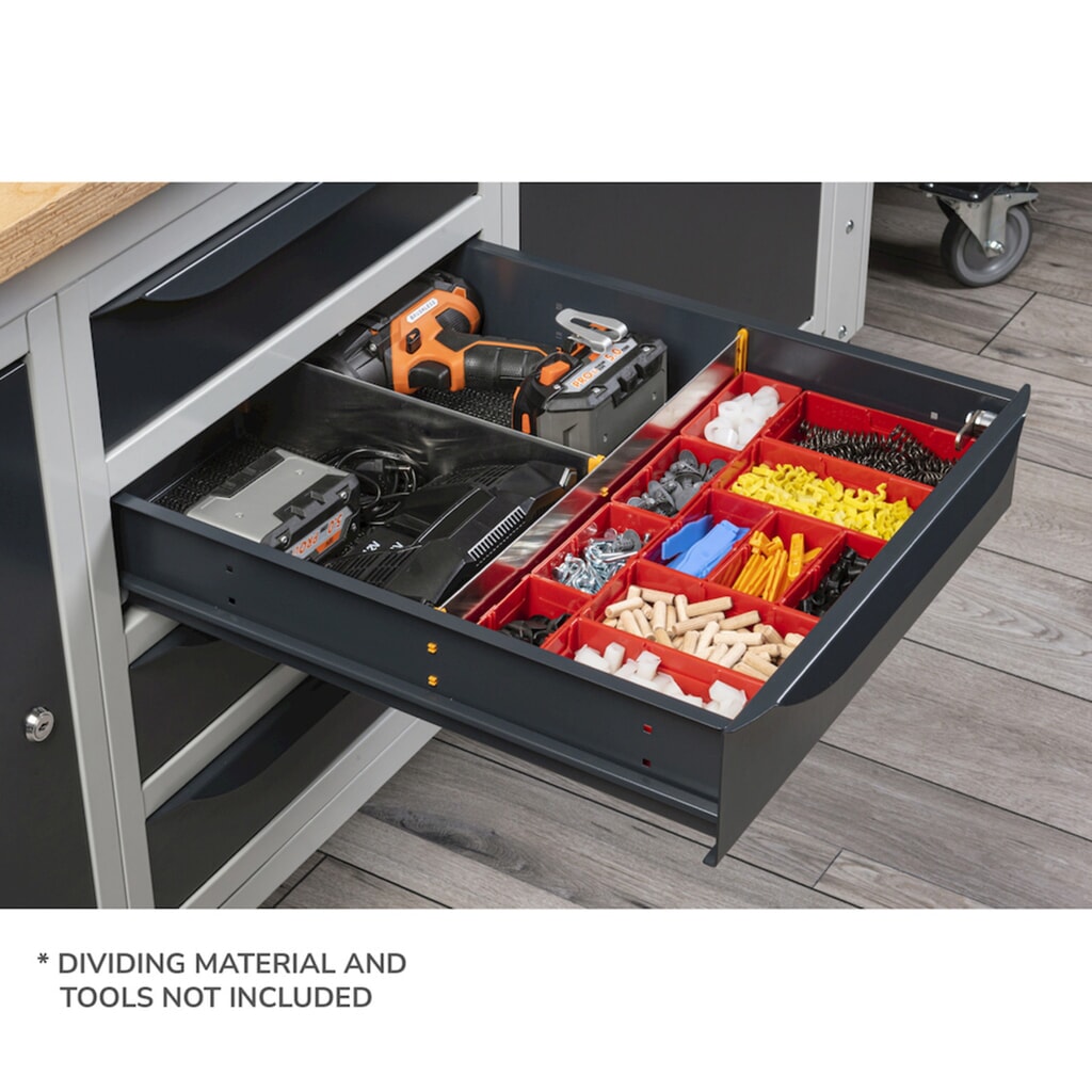 Produktabbildung Nr. 5: Fami Werkbank, höhenverstellbar, 4 Schubladen (Lücke) u. 1 Schrank, TK 1.000 kg, HxBxT 740-1.110 x 1.500 x 750 mm, RAL 5012 lichtblau