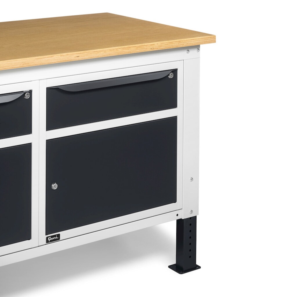 Produktabbildung Nr. 9: Fami Werkbank, höhenverstellbar, 2 Schubladen u. 2 Schränke, TK 1.000 kg, HxBxT 740-1.110 x 1.500 x 750 mm, RAL 7035 lichtgrau / RAL 7016 anthrazitgrau
