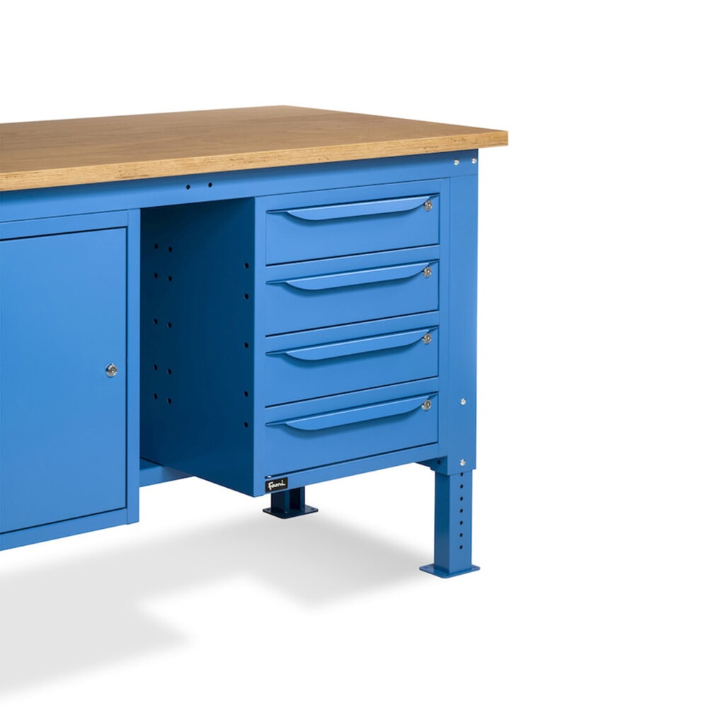 Produktabbildung Nr. 12: Fami Werkbank, höhenverstellbar, 4 Schubladen (Lücke) u. 1 Schrank, TK 1.000 kg, HxBxT 740-1.110 x 1.500 x 750 mm, RAL 5012 lichtblau