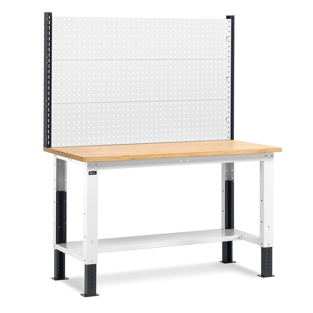 Fami Werkbank, höhenverstellbar u. mit Multifunktionswand, TK 1.000 kg, HxBxT 740-1.110 x 1.500 x 750 mm, RAL 7035 lichtgrau / RAL 7016 anthrazitgrau Produktabbildung: Fami Werkbank, höhenverstellbar u. mit Multifunktionswand, TK 1.000 kg, HxBxT 740-1.110 x 1.500 x 750 mm, RAL 7035 lichtgrau / RAL 7016 anthrazitgrau