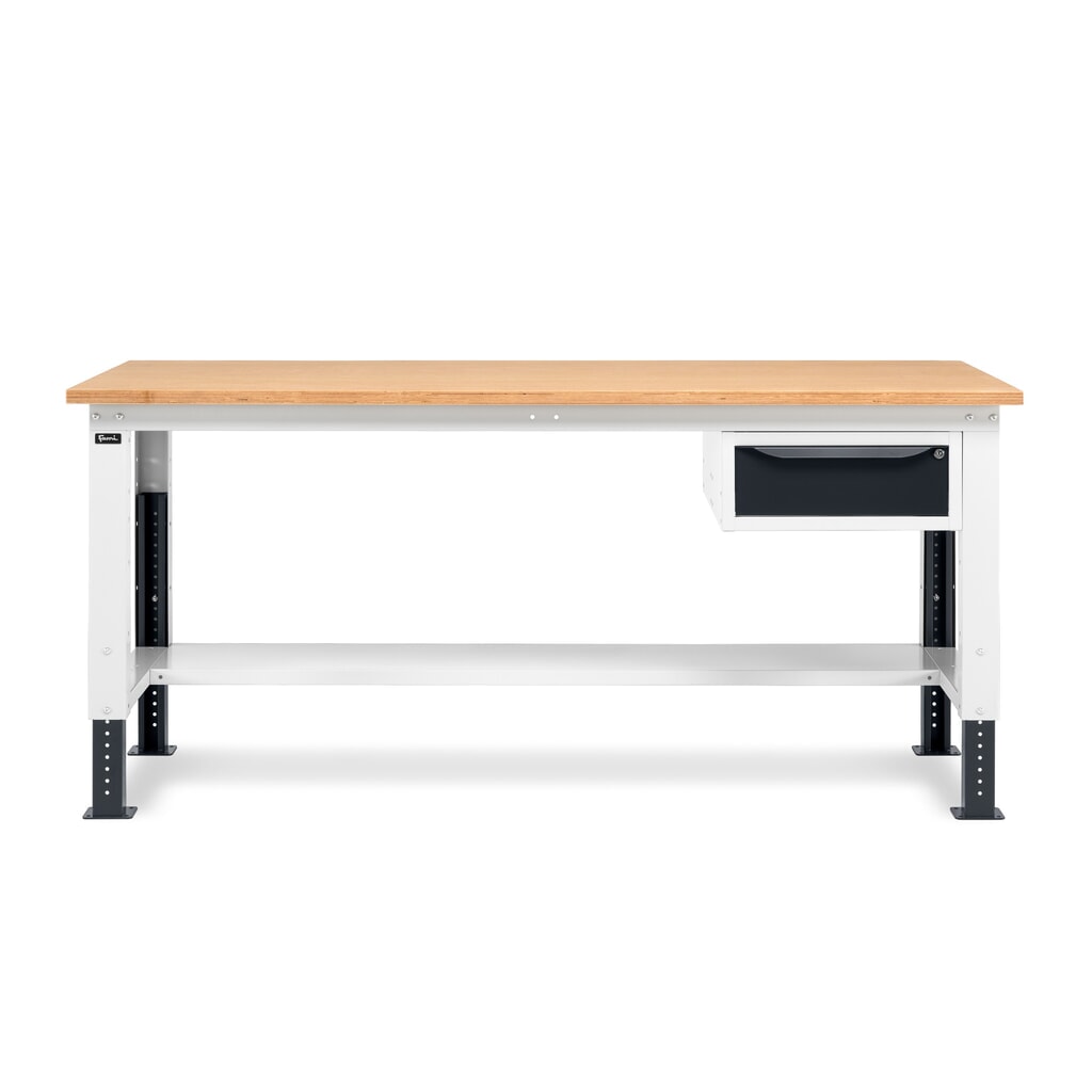 Fami Werkbank, höhenverstellbar u. 1 Schublade, TK 1.000 kg, HxBxT 740-1.110 x 2.000 x 750 mm, RAL 7035 lichtgrau / RAL 7016 anthrazitgrau Produktabbildung Nr. 5: Fami Werkbank, höhenverstellbar u. 1 Schublade, TK 1.000 kg, HxBxT 740-1.110 x 2.000 x 750 mm, RAL 7035 lichtgrau / RAL 7016 anthrazitgrau