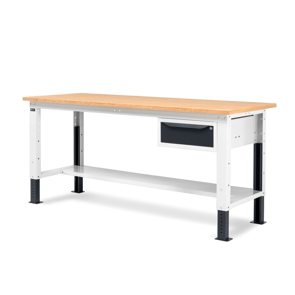 Fami Werkbank, höhenverstellbar u. 1 Schublade, TK 1.000 kg, HxBxT 740-1.110 x 2.000 x 750 mm, RAL 7035 lichtgrau / RAL 7016 anthrazitgrau Produktabbildung Nr. 6: Fami Werkbank, höhenverstellbar u. 1 Schublade, TK 1.000 kg, HxBxT 740-1.110 x 2.000 x 750 mm, RAL 7035 lichtgrau / RAL 7016 anthrazitgrau