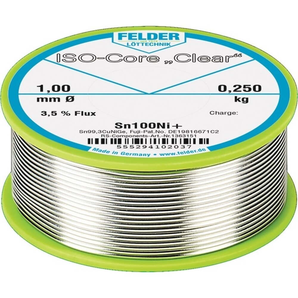 Produktabbildung: FELDER Lötdraht ISO-Core® Clear, 100 g, 1 mm, Sn100Ni+