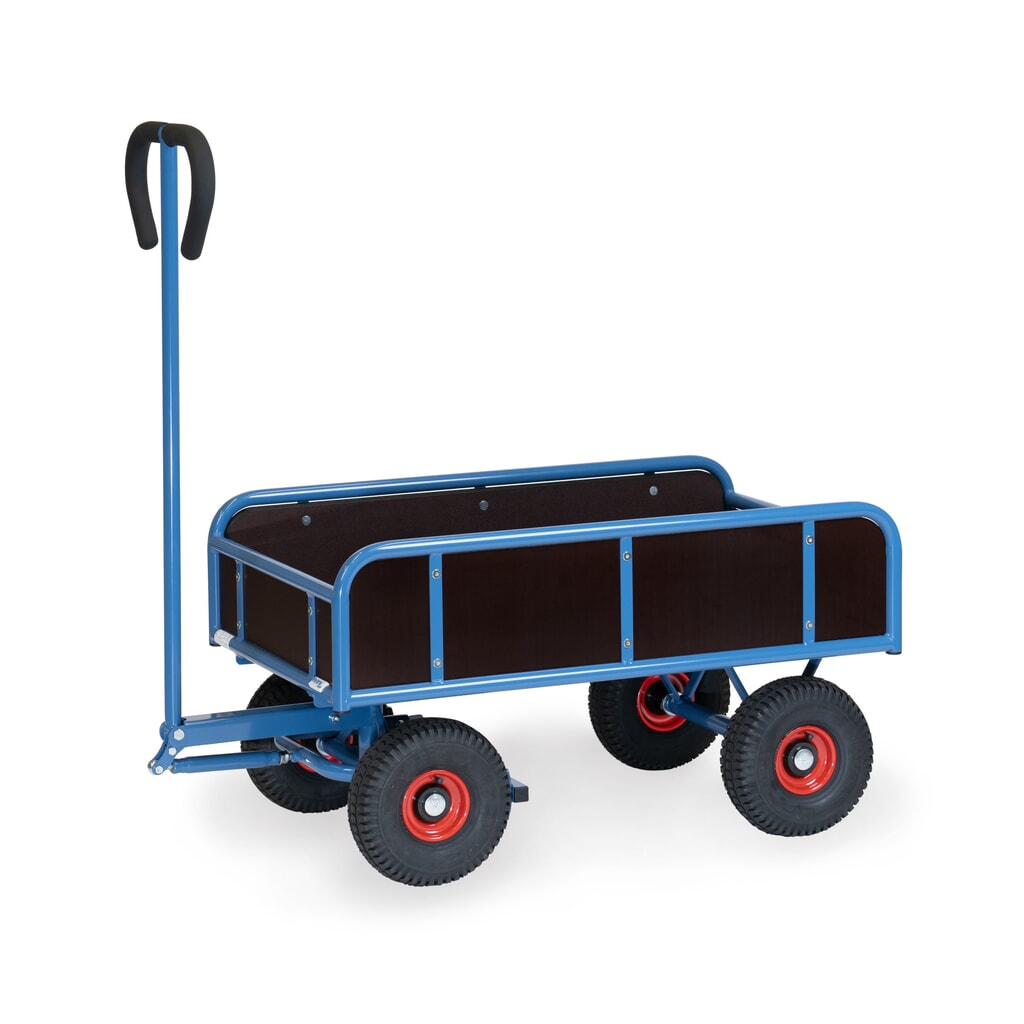 Produktabbildung: fetra® 2-achsiger Handwagen mit 4 feststehenden Wänden, Luftbereifung, Ladefläche BxT 545 x 945 mm