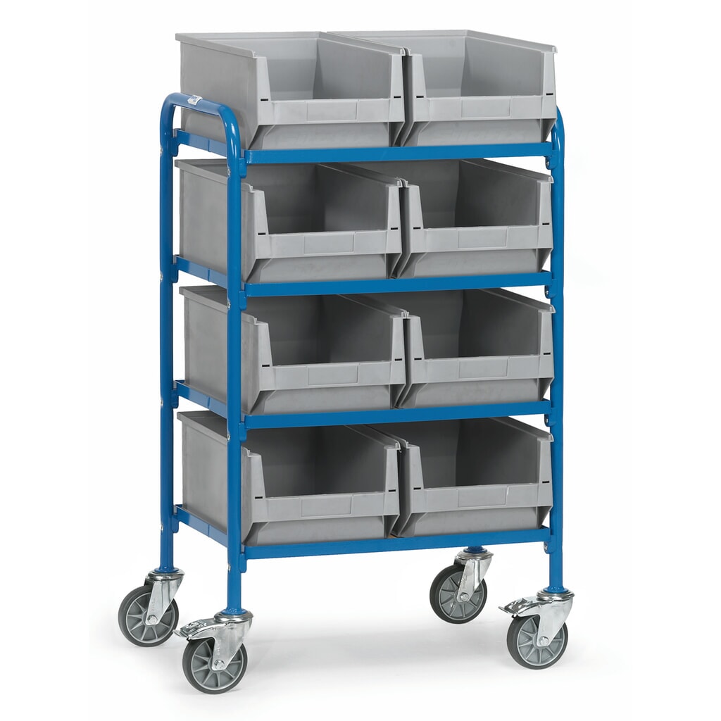 Produktabbildung: fetra® Beistellwagen mit Sichtlagerkästen, Ladefläche 630 x 470 mm