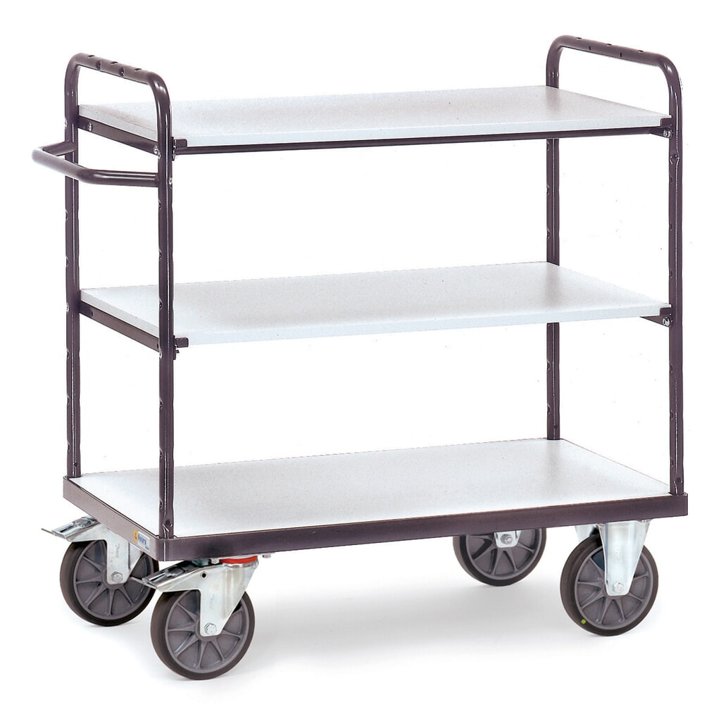 fetra® ESD-Etagenwagen, mit Holzböden, 3 Ladeflächen à 500 x 850 mm, Höhe 1.111 mm Produktabbildung: fetra® ESD-Etagenwagen, mit Holzböden, 3 Ladeflächen à 500 x 850 mm, Höhe 1.111 mm