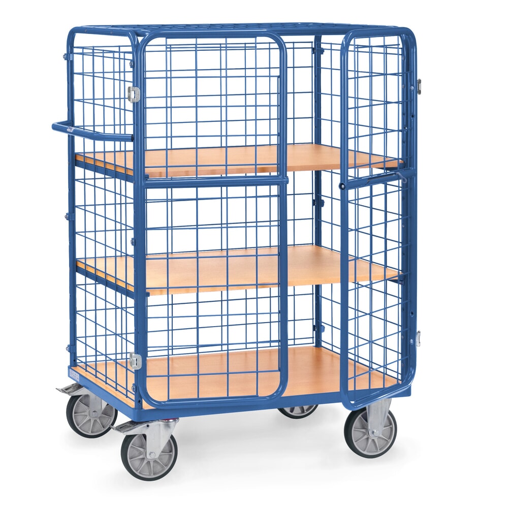Produktabbildung: fetra® Etagenwagen mit Flügeltüren, Tragkraft 600 kg, 3 Etagen à 1.000 x 600 mm