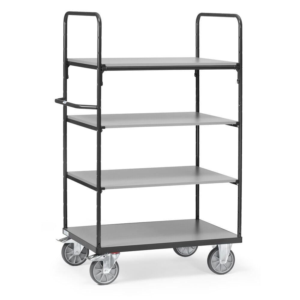 Produktabbildung: fetra® Etagenwagen mit Holzböden, 4 Etagen à 1.000 x 600 mm, Höhe 1.800 mm, anthrazitgrau