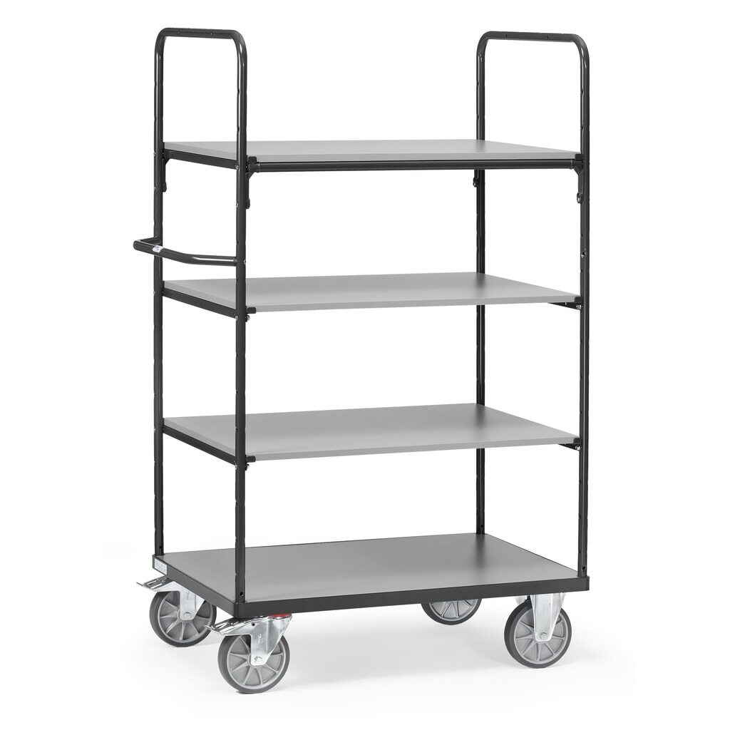 fetra® Etagenwagen mit Holzböden, 4 Etagen à 1.000 x 600 mm, Höhe 1.800 mm, anthrazitgrau Produktabbildung: fetra® Etagenwagen mit Holzböden, 4 Etagen à 1.000 x 600 mm, Höhe 1.800 mm, anthrazitgrau