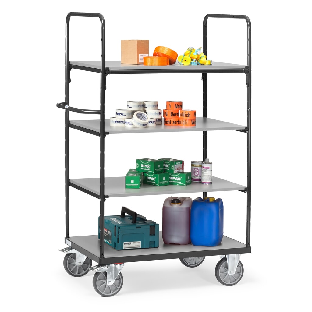 fetra® Etagenwagen mit Holzböden, 4 Etagen à 1.200 x 800 mm, Höhe 1.800 mm, anthrazitgrau Produktabbildung Nr. 3: fetra® Etagenwagen mit Holzböden, 4 Etagen à 1.200 x 800 mm, Höhe 1.800 mm, anthrazitgrau