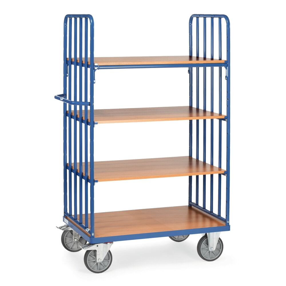 Produktabbildung: fetra® Etagenwagen mit vertikalen Rohrstreben, 2 Wände, 4 Etagen à 1.000 x 600 mm