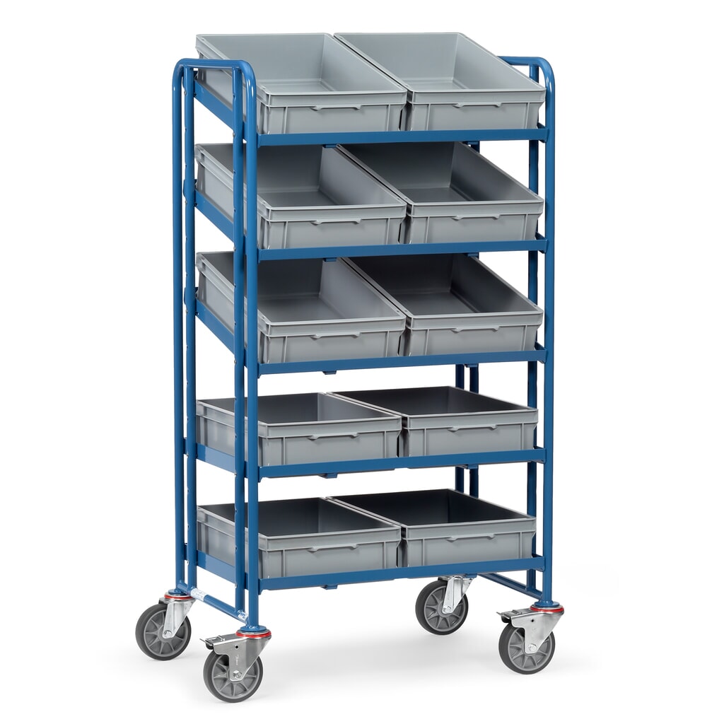 Produktabbildung: fetra® Eurokasten-Etagenwagen, mit Kästen, TK 300 kg, 5 Etagen à 820 x 610 mm