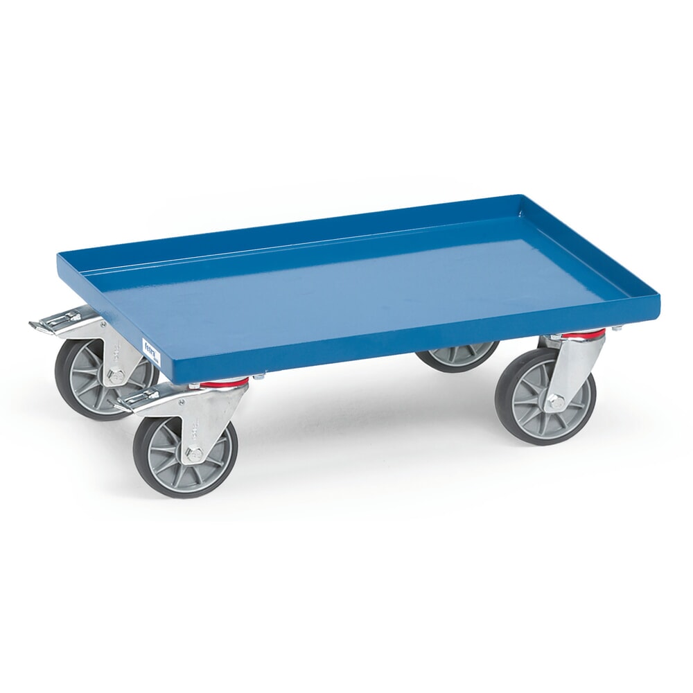 Produktabbildung: fetra® Eurokasten-Roller aus Stahl, TK 250 kg, Stahlblechwanne BxL 408 x 605 mm, blau