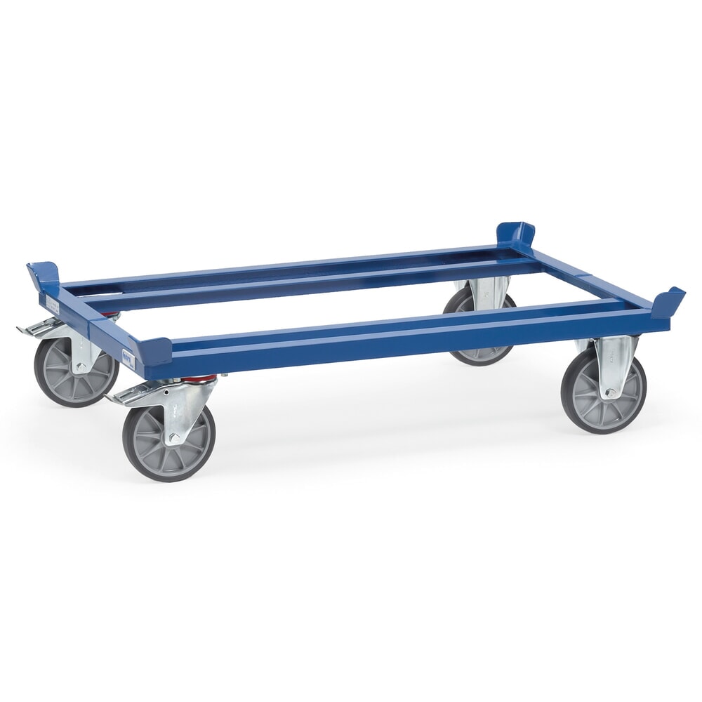 Produktabbildung: fetra® Fahrgestell mit Fangecken, TK 750 kg, für Paletten 800 x 600 mm, TPE-Bereifung