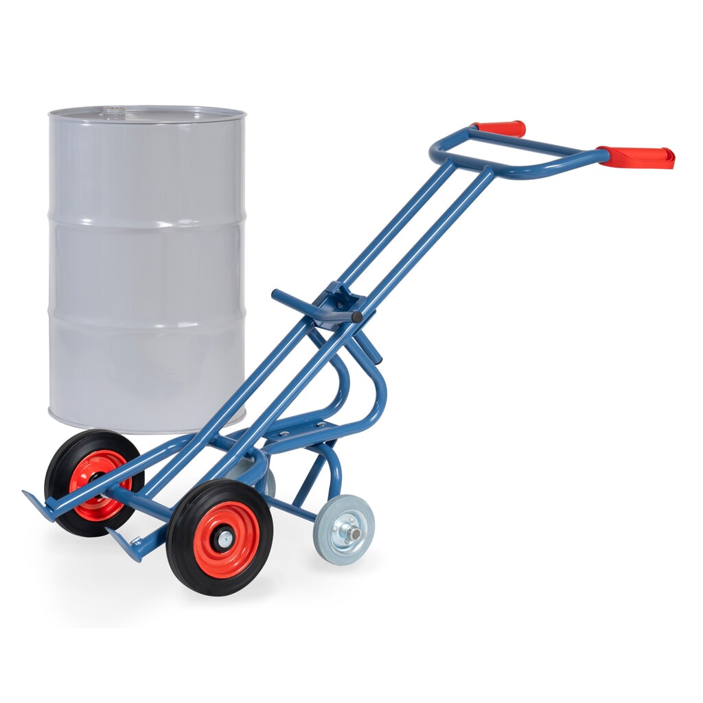 fetra® Fasskarre, Tragkraft 300 kg, mit 2 Stützrollen, Vollgummi-Bereifung Produktabbildung: fetra® Fasskarre, Tragkraft 300 kg, mit 2 Stützrollen, Vollgummi-Bereifung