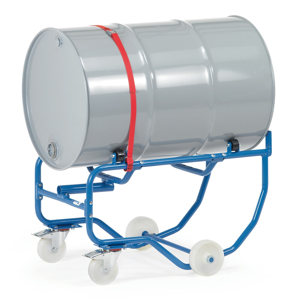 Produktabbildung: fetra® Fasskipper, TK 250 kg, mit Hebelstange, mobil, Kunststoffrollen zum Drehen des Fasses