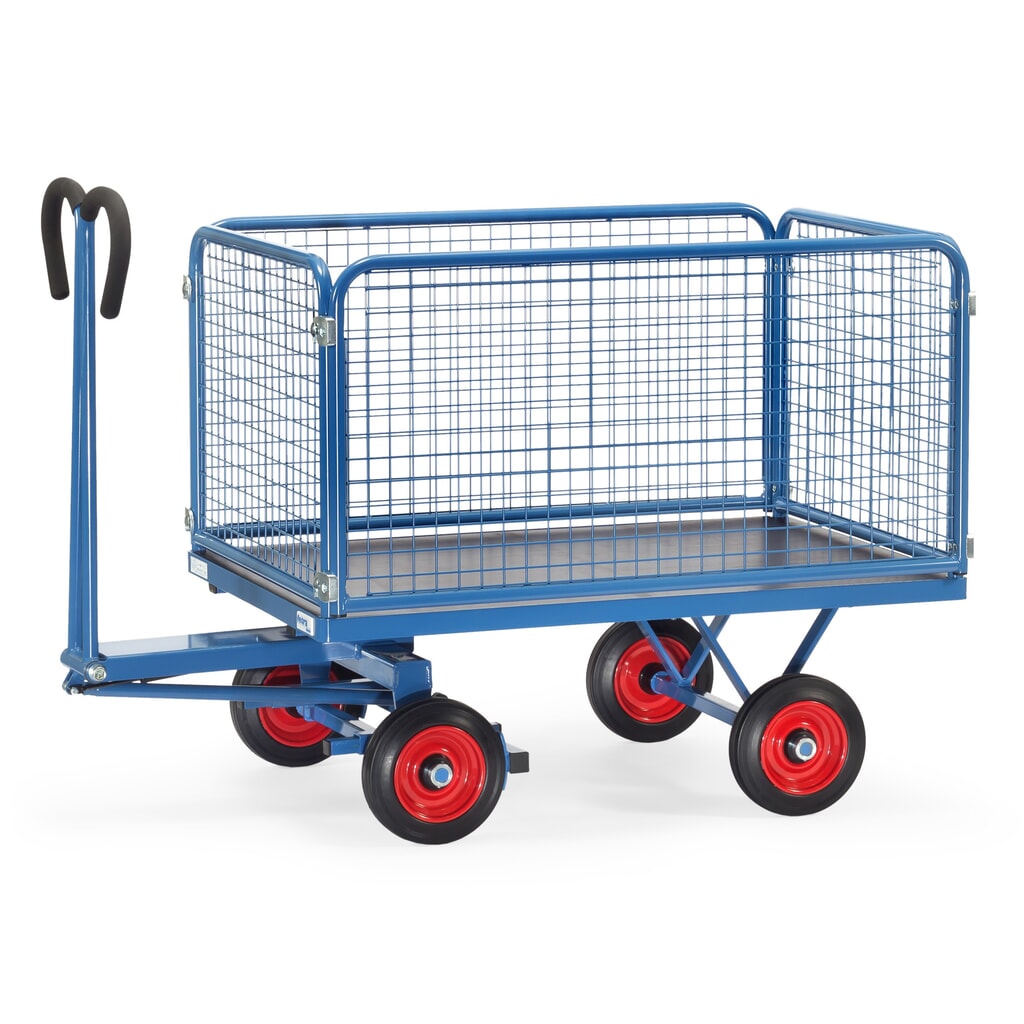 fetra® Handpritschenwagen mit Drahtgitterwänden H 600 mm, Ladefläche 800 x 1.200 mm, TK 700 kg, Vollgummi-Bereifung Produktabbildung: fetra® Handpritschenwagen mit Drahtgitterwänden H 600 mm, Ladefläche 800 x 1.200 mm, TK 700 kg, Vollgummi-Bereifung