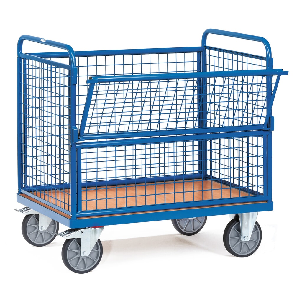 fetra® Kastenwagen mit Drahtgitterwänden, Ladefläche 1.000 x 700 mm Produktabbildung: fetra® Kastenwagen mit Drahtgitterwänden, Ladefläche 1.000 x 700 mm