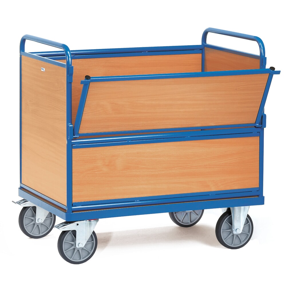 fetra® Kastenwagen mit Holzwänden, Ladefläche 700 x 1.000 mm Produktabbildung: fetra® Kastenwagen mit Holzwänden, Ladefläche 700 x 1.000 mm
