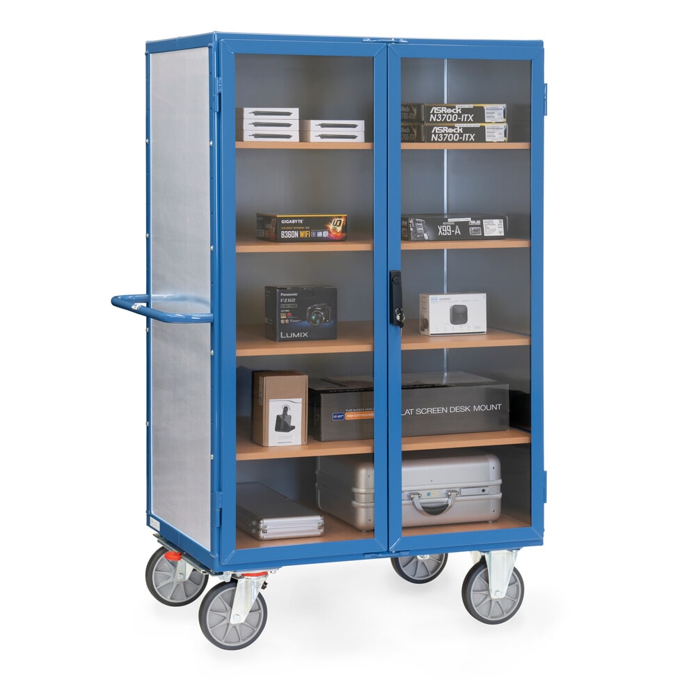 Produktabbildung Nr. 3: fetra® Kastenwagen mit Stahlblechwänden, transparenten Türen, 4 Zwischenböden, HxBxL 1.792 x 845 x 1.170 mm