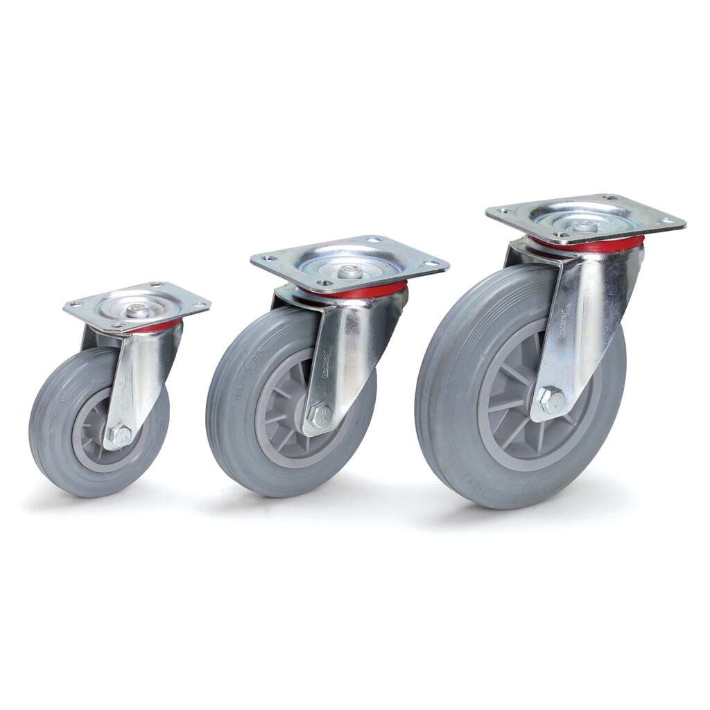 fetra® Lenkrolle, ØxB 160 x 40 mm, Tragkraft 135 kg, Vollgummi-Bereifung Produktabbildung: fetra® Lenkrolle, ØxB 160 x 40 mm, Tragkraft 135 kg, Vollgummi-Bereifung
