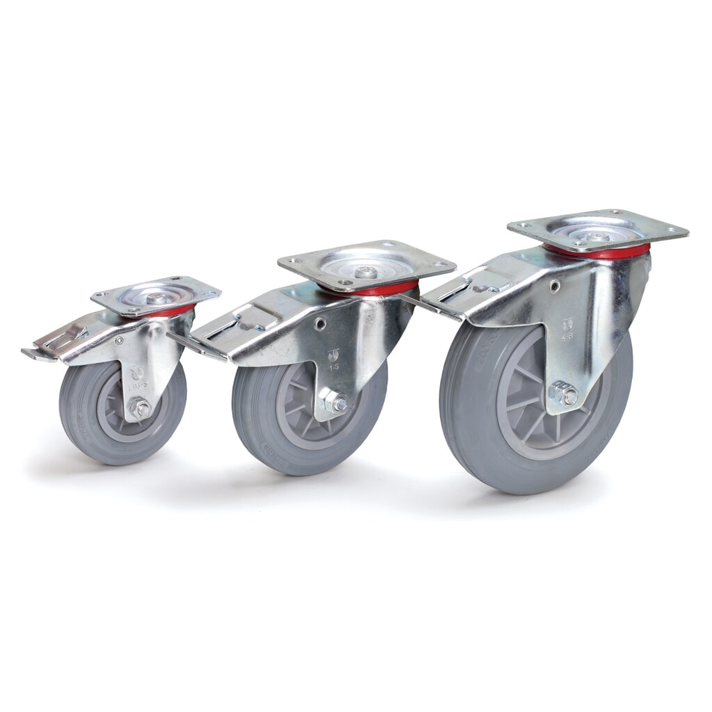fetra® Lenkrolle mit Feststeller, ØxB 160 x 40 mm, Tragkraft 135 kg, Vollgummi-Bereifung Produktabbildung: fetra® Lenkrolle mit Feststeller, ØxB 160 x 40 mm, Tragkraft 135 kg, Vollgummi-Bereifung