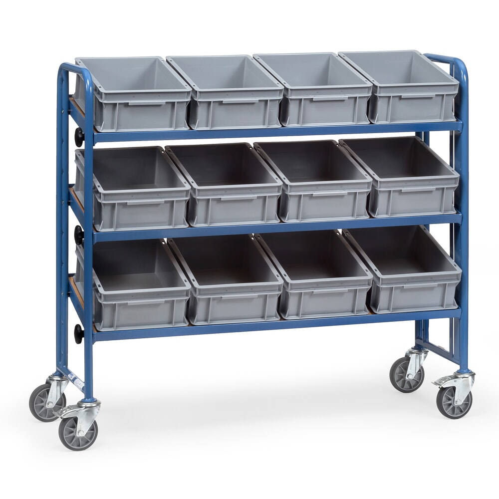 Produktabbildung: fetra® Montagewagen mit Eurokästen, 3 Etage, einseitig