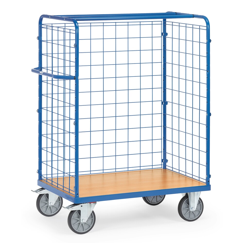 Produktabbildung: fetra® Paketwagen, 3-seitig mit Gitterwand