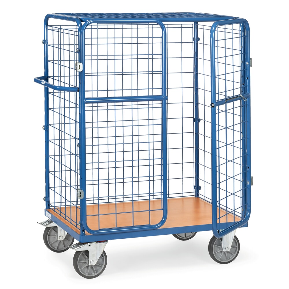 Produktabbildung: fetra® Paketwagen, Tragkraft 600 kg, Ladefläche BxT 1.000 x 700 mm, Höhe 1.552 mm, mit Dach