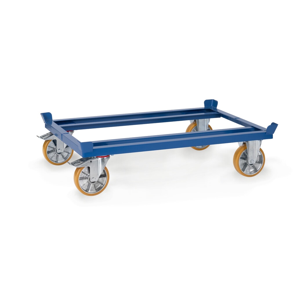 Produktabbildung: fetra® Paletten-Fahrgestell, PU-Räder, Tragkraft 1.050 kg, à 1.210 x 810 mm, brillantblau