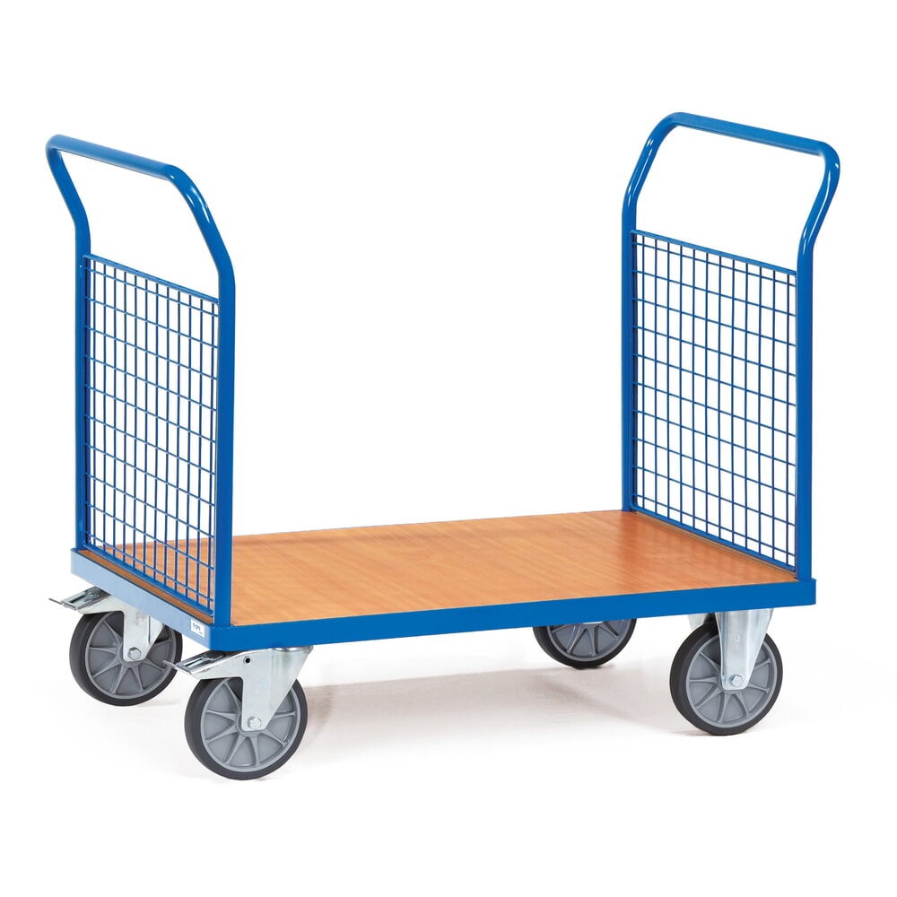 Produktabbildung: fetra® Plattformwagen, 2-seitig mit Gitterwänden, Ladefläche BxT 500 x 850 mm
