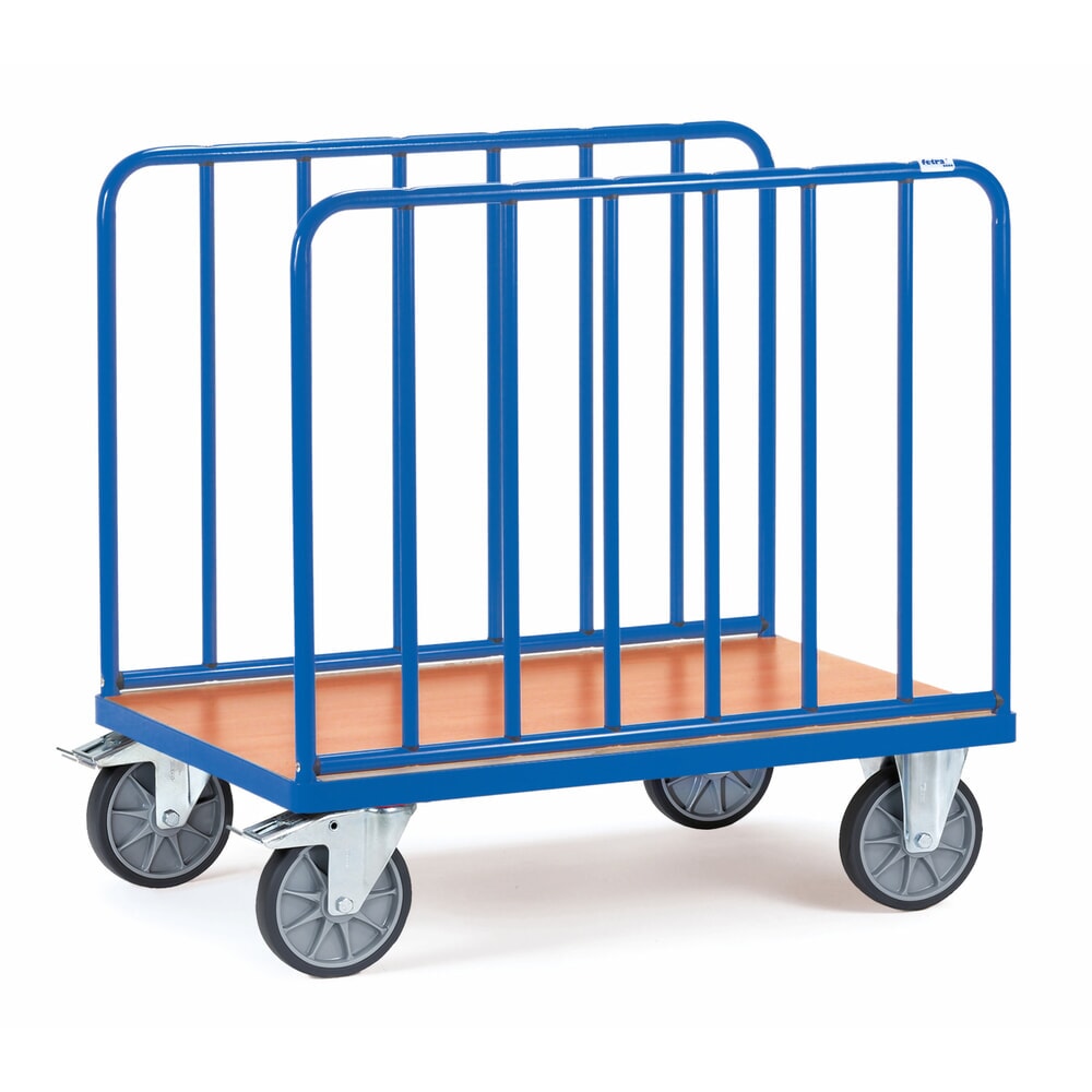 Produktabbildung: fetra® Plattformwagen, 2-seitig mit vertikalen Rohrstreben, Ladefläche BxT 800 x 1.200 mm