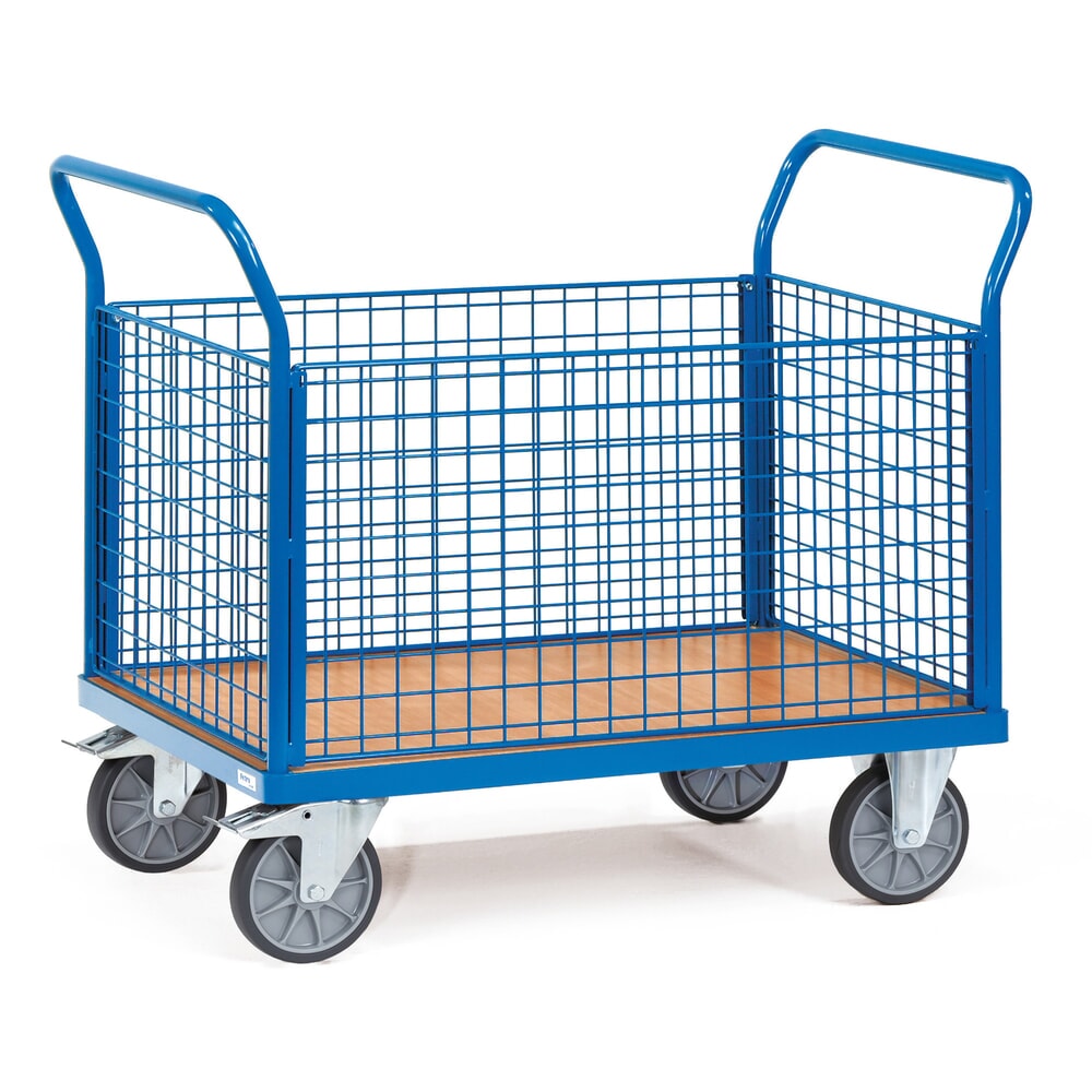 Produktabbildung: fetra® Plattformwagen, 4-seitig mit Gitterwänden, Ladefläche BxT 500 x 850 mm