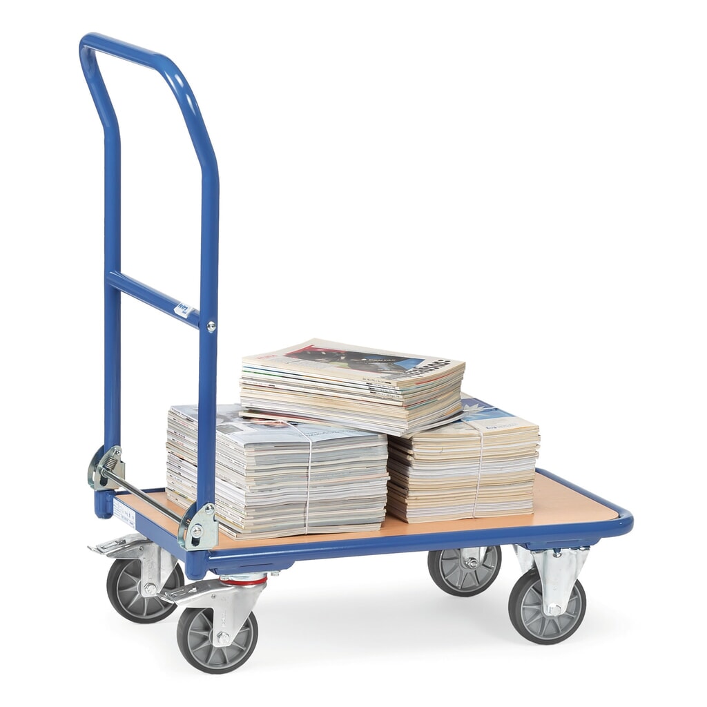 fetra® Plattformwagen mit Holzladefläche, Bügel klappbar, BxT 600 x 900 mm, TK 250 kg Produktabbildung Nr. 3: fetra® Plattformwagen mit Holzladefläche, Bügel klappbar, BxT 600 x 900 mm, TK 250 kg