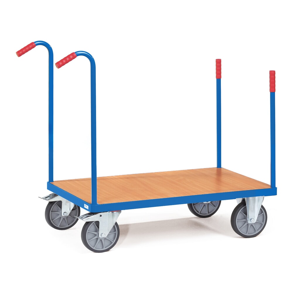 Produktabbildung: fetra® Plattformwagen mit Rungen, Ladefläche 500 x 850 mm, Tragkraft 500 kg