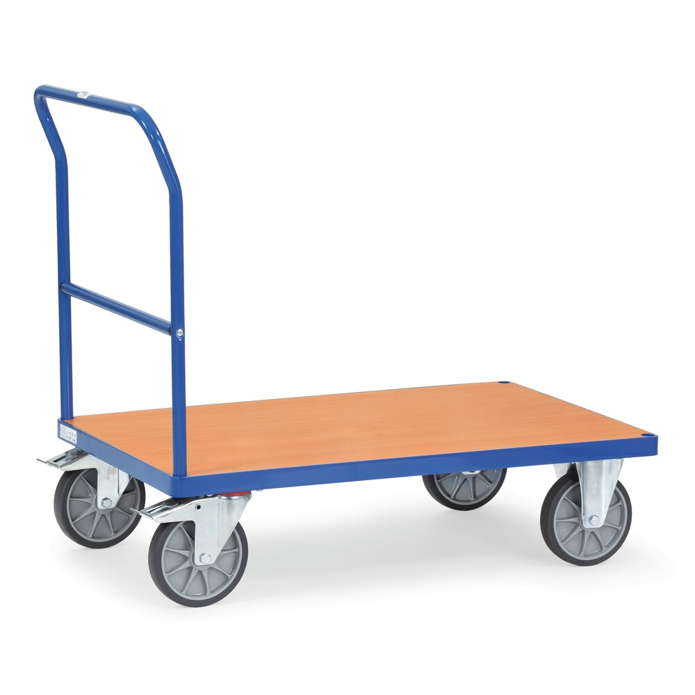Produktabbildung: fetra® Plattformwagen mit Schiebebügel, Ladefläche BxT 500 x 850 mm, brillantblau