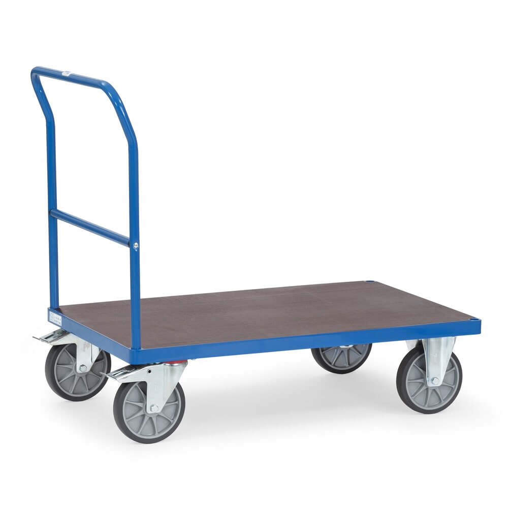 Produktabbildung: fetra® Plattformwagen mit Schiebebügel, rutschsichere Ladefläche BxT 600 x 1.000 mm, brillantblau