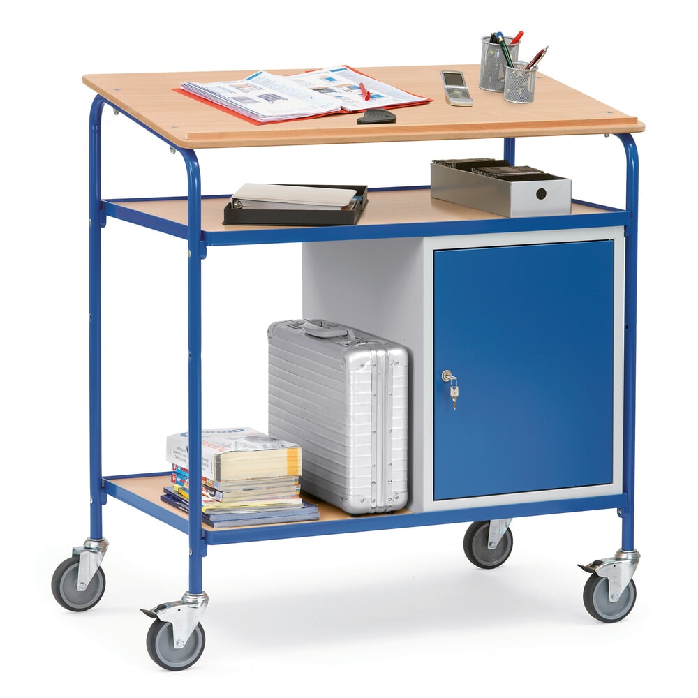 Produktabbildung Nr. 3: fetra® Rollpult, Tragkraft 100 kg, 2 Ablageböden, 1 Stahlschrank