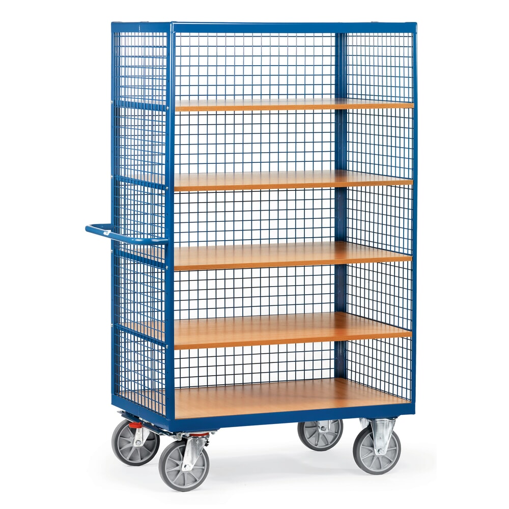 Produktabbildung: fetra® Schrankwagen, 3 Gitterwände, 5 Etagen à 1.000 x 680 mm