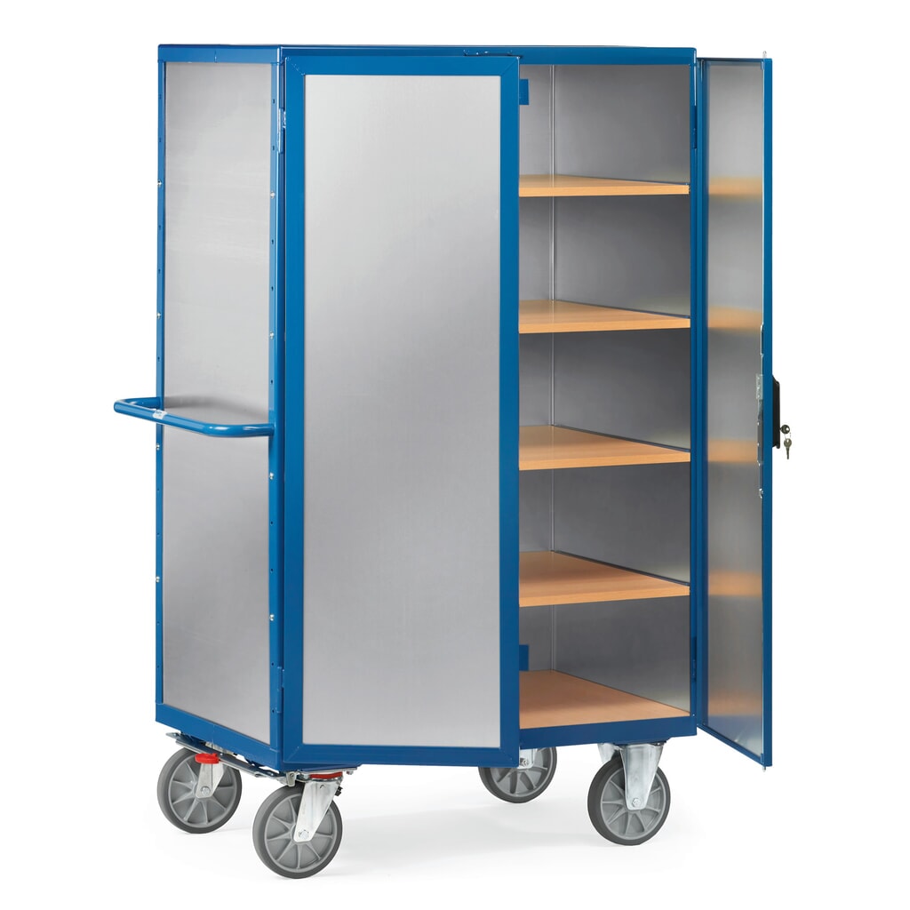 fetra® Schrankwagen, geschlossen, mit Doppelflügeltür, Alublech, 5 Etagen à 1.000 x 680 mm Produktabbildung: fetra® Schrankwagen, geschlossen, mit Doppelflügeltür, Alublech, 5 Etagen à 1.000 x 680 mm