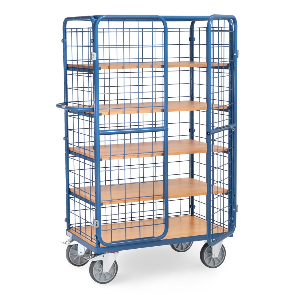 Produktabbildung: fetra® Schrankwagen, TK 600 kg, Gitterwände, mit Doppelflügeltür, 5 Etagen à 1.000 x 600 mm